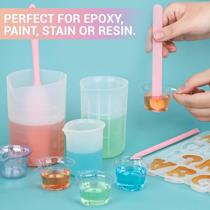 Gartful Silicone Stir Sticks Kit for Epoxy, 2pcs Large Spatula for Resin, 2pcs Large Silicone Stirring Sticks, Reusable DIY Craft Tool for Mixing Resin, Paint, Waxing, Liquid, Set of 4, Pink