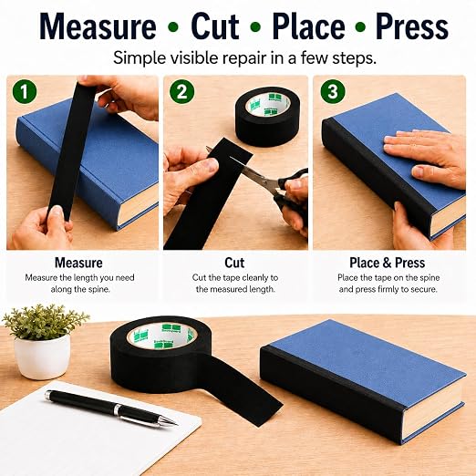 BookGuard 1 Inch Black Book Binding Tape, 15 Yard Book Repair Cloth Tape, Self-Adhesive Bookbinding Tape for Spines, Hinges, Covers, Bibles, Hymnals, Libraries and Schools
