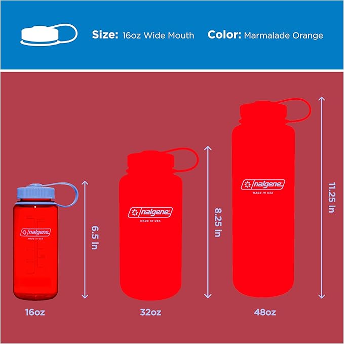 Nalgene 16 oz Wide Mouth Water Bottle | Slim Cup Holder Size, BPA-Free, Durable & Leak Proof, Lightweight Travel Bottle, Marmalade Orange