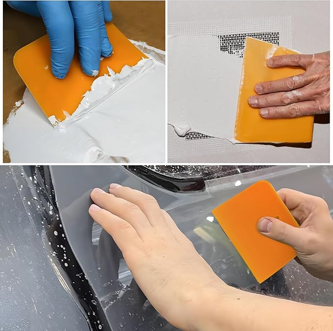6 PCS Body Filler Spreaders, 4" 5" 6" Reusable Squeegee Flexible Car Body Filler Spreader Tool, Plastic Maintenance Tool for Automotive Applying Fillers Putties Glazes Caulks
