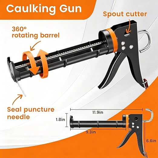 Caulk Gun Kit with Caulk Remover Tool – 3 in 1 Caulking Tool Set for Caulking Removal, Includes Smooth Silicone Caulking Gun, Scraper, Grout Balls, Finishing Tools for Bathroom Kitchen Window Tile