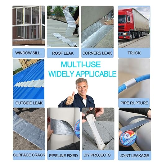 Professional Super Waterproof Tape, Aluminum Butyl Rubber Tape for Pipe/Metal/RV Awning/Roof Leak/Window Seal/Boat, 4in Wide 16.4ft Long