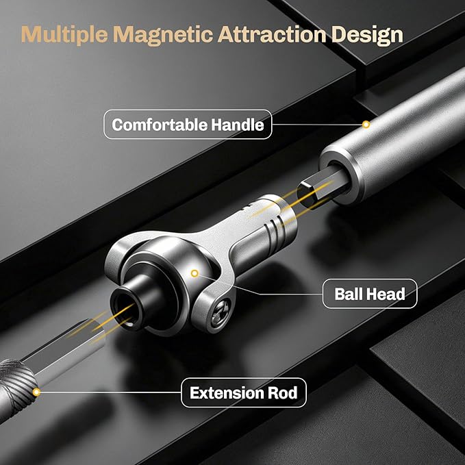 Magnetic Screwdriver Set 40-in-1 Ratchet Screwdriver Tool Kit with 270° Ball-Joint Handle - Portable CRV Bits Precision Repair Tool Set for Electronics,Computer,Phone,Bikes, Watches,Camera