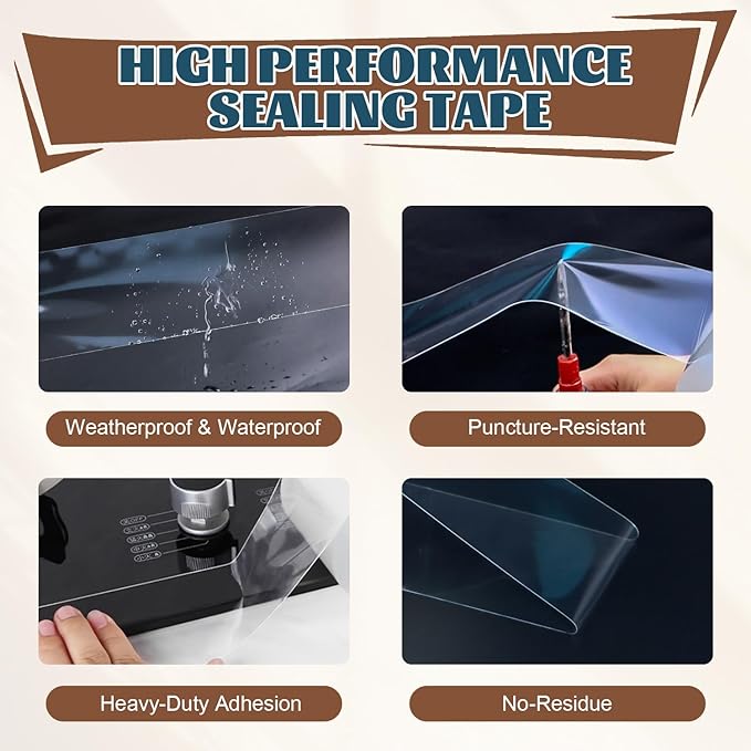 Window Sealing Tape 2 Inch x 66 FT Transparent Weather Stripping Residue-Free Clear Window Insulation Tape for Windows ac Insulation Glass Gaps Tape Door Windproof