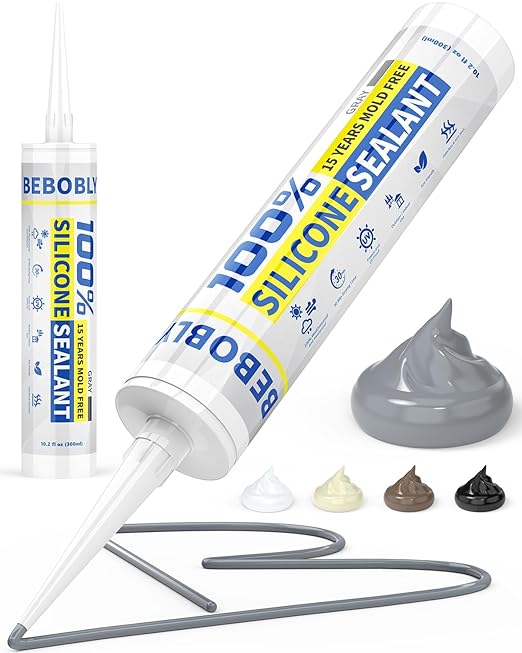 Silicone Caulk & Sealant Gray, 100% Waterproof Silicone Sealant, Shrink & Crack Proof, Silicone Caulking for Kitchen, Bathroom, RV, Interior & Exterior Use, 10.2 FL. OZ/300ML, 1 Pack