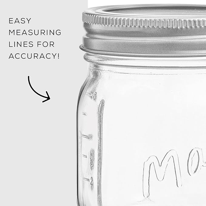 JoyJolt 8 Oz Mason Jars With Lids, Labels and Measures! 6-Pack Regular Mouth Mason Jars, Glass Jar with Lid and Band. Airtight Canning Jars, Overnight Oats Jars, Salad Jars, Sourdough Starter Jar