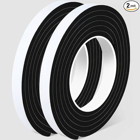 1/2 Inch W x 1/4 Inch T EVA Foam Weather Stripping Tape,Self-Adhesive Seal Tape for Doors & Windows-Draft Blocker,Soundproofing,Waterproof Insulation Foam,2 Rolls Total 33FT Black