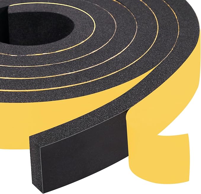 Yotache Foam Strips with Adhesive 1" W X 3/8" T, (New Adhesive Craft) Black Foam Insulation Weather Stripping Door Seal Tape, 13 Ft Length