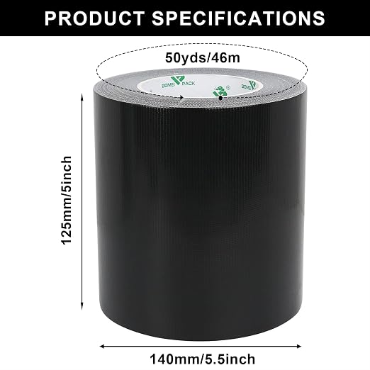 BOMEI PACK 9.05 Mil Black Heavy Duty Duct Tape Strong Adhesive, 6 in x 50 YD Duct Heavy Duty Waterproof All Weather Gray Duct Tape No Residue Sealing & Patching for Indoor&Outdoor Repair