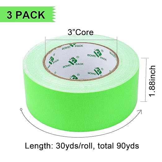 BOMEI PACK Green Duct Tape, 3Rolls Heavy Duty Strong Industrial Color Duct Tape 9mil x 1.88inch x 30yds for Packing and Repairing