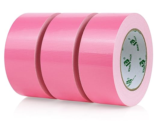 BOMEI PACK Pink Duct Tape, 3Rolls Heavy Duty Strong Industrial Color Duct Tape 9mil x 1.88inch x 30yds for Packing and Repairing