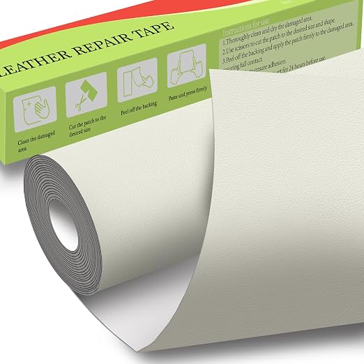 GEYYANG Leather Repair Patch, 16X79 inch Self Adhesive Leather Patches, Large Leather Repair Tape for Couches, Furniture, Car Seats, Cabinets, Wall, Handbags, Rice White - Litchi Grain