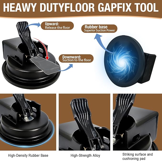 Heavy Duty Floor Gap Fixer Tool with Wooden Handle Rubber Hammer, Floor Gap Fixer Tool, Floor Suction Cup Tool - Enhanced Vacuum Suction Cup for Laminate, Vinyl, Wood Floor Repairs