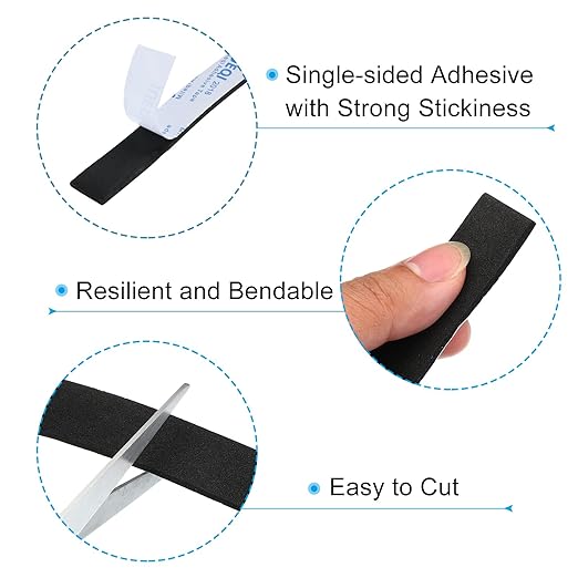 PATIKIL 3/4" W x 1/8" T x 16.4Ft EVA Single Sided Foam Tape, 2Pcs Multipurpose Sealing Strip Foam Waterproof Weather Stripping Foam Sealing Foam Strips with Adhesive for Door, Black