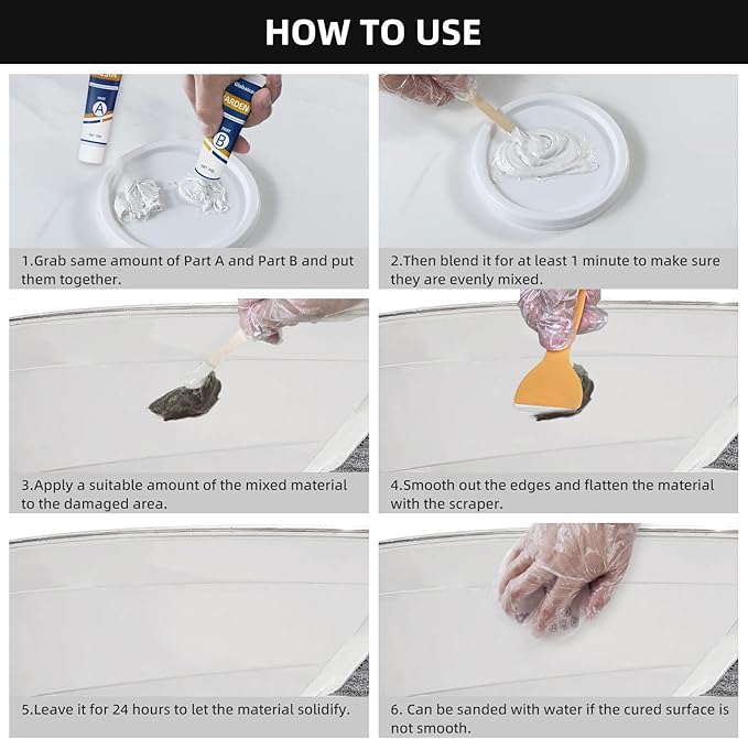 Globalcom Fiberglass Boat Repair Kit White, Gel Coat Repair Kit for Boats, Marine Fiberglass Repair Kit for Boats, Epoxy Filler for Boats, Fiberglass Repair Kit Fix Holes Chips Pit Cracks