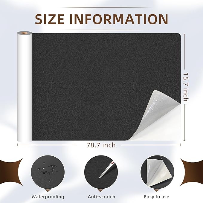 CHEIGHY Leather Repair Kit Self Adhesive Leather Repair Patch for Furniture 15.7X79 inch Vinyl Repair Kit for Couches Car Seats Sofa Office Chair Belt Jackets (Black)