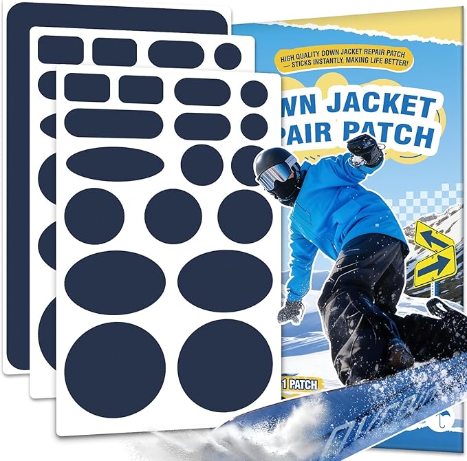 35Pcs Down Jacket Repair Patch Kit Pre-Cut Nylon Patches for Clothes Self-Adhesive Fabric Tape Waterproof Lightweight Outdoor Gear Tenacious Repair Tape for Puffer Jacket Coat Tent Backpack(Navy Blue)