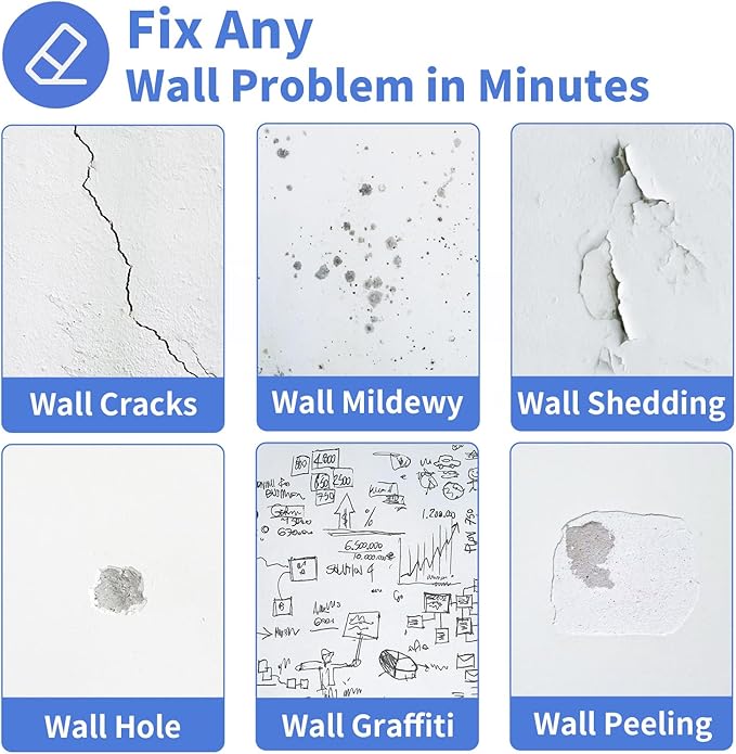 YKF Drywall Repair Kit (18 oz) - Spackle Paste with Scraper & 2X Self-Adhesive Patches (4") - Quick Dry, Waterproof Mending Agent for Large Holes, Plaster (White)