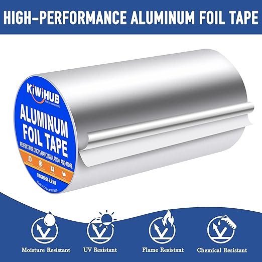 Aluminum Foil Tape, 8 inch x 65ft(3.9Mil), Heavy Duty HVAC Tape, Insulation Adhesive Metal Tapes for Ductwork, Dryer Vents Pipe, Sealing and Repairing