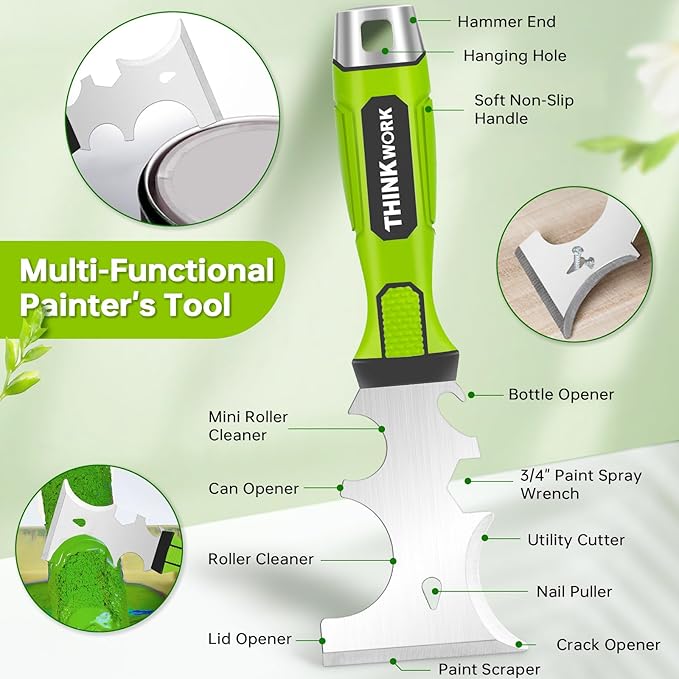 THINKWORK Drywall Tools - 8Pcs Stainless Steel Drywall Knife Set with Putty Knife, Taping Knives, Painter Scraper & 10" Mud Pan, Spackle Tool Set for Joint Taping, Finishing & Patching