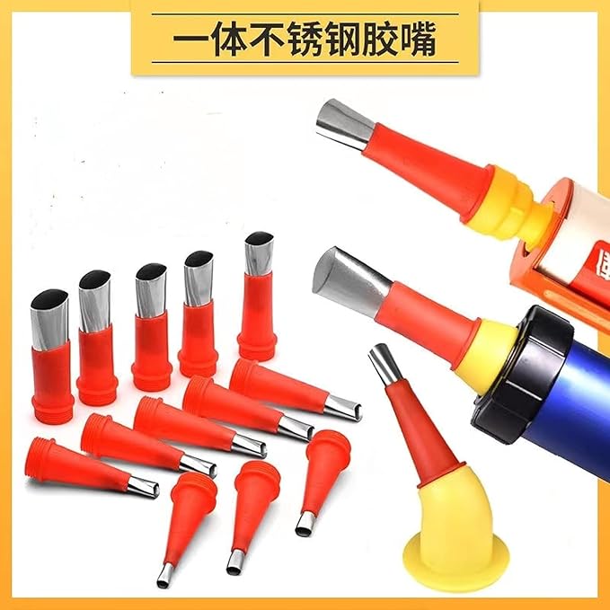 16PCS Universal Integrated Rubber Nozzle Tool Kit,Caulking Tips,Caulking Nozzles for Sausage Caulking Guns and Hard Glue Guns, Durable Stainless Steel Caulking Nozzles