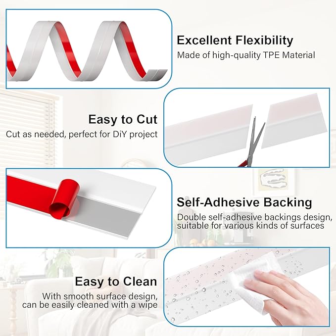 New Thickened Upgraded 2Inch (W) x 10FT(L) Door Weather Stripping, Extra Thick 1mm Door Draft Stopper Silicone Seal Strip, Draft Seal Tape for Doors Windows and Shower Glass Gap