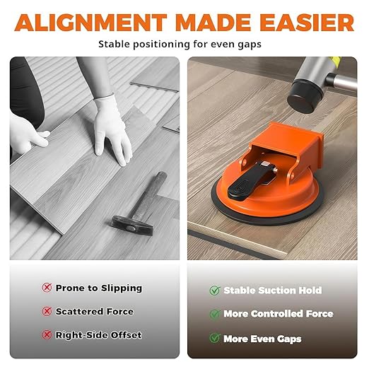 Floor Gap Fixer Tool, Cast Aluminum, Heavy Duty Flooring Repair Kit with Vacuum Suction Cup for Laminate, Vinyl, Wood and Tile Floors (Orange)