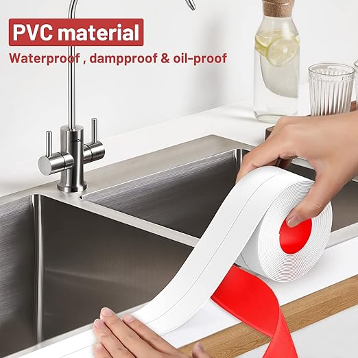 Fixmend Caulk Tape, 2 Roll Self Adhesive Caulk Strip Waterproof, Caulking Sealant Tape for Kitchen, Countertop, Bathroom, Sink, Shower, Bathtub, Toilet Edge Protector with Sealing Tool (1.5" x 10.5Ft)