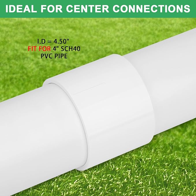 4" PVC DWV Repair Coupling Adapter Pipe Fittings (Socket x Socket) SCH40 4Inch PVC Slip Coupling Connectors for Drain, Waste, Vent