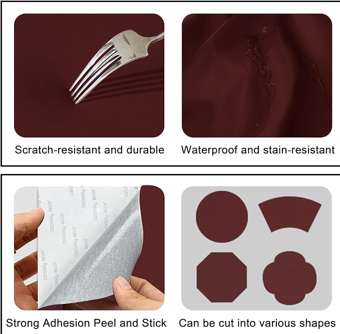 Self Adhesive Leather Repair Patch,8x12 inch Vinyl Repair Kit,Leather Repair Kit for Furniture,Car Seat,Couch,Office Chair,2 Pcs Burgundy