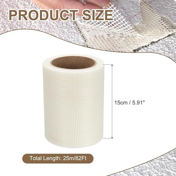 PATIKIL Drywall Repair Mesh Tape, 6 inch x 82 ft Fiberglass Repair Patch Self-Adhesive Dry Wall Joint Tape 8 Mesh Wall Hole Crack and Seam Patch, White