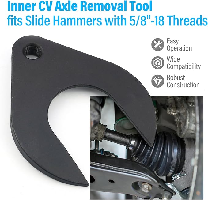 63mm Inner CV Axle Puller Removal Tool with Nut, Front Wheel Drive Axle Pulley Attachment, CV Joint Fork Adapter Fits Slide Hammers with 5/8"-18 Threads, CV Joint Axle Removing Tool