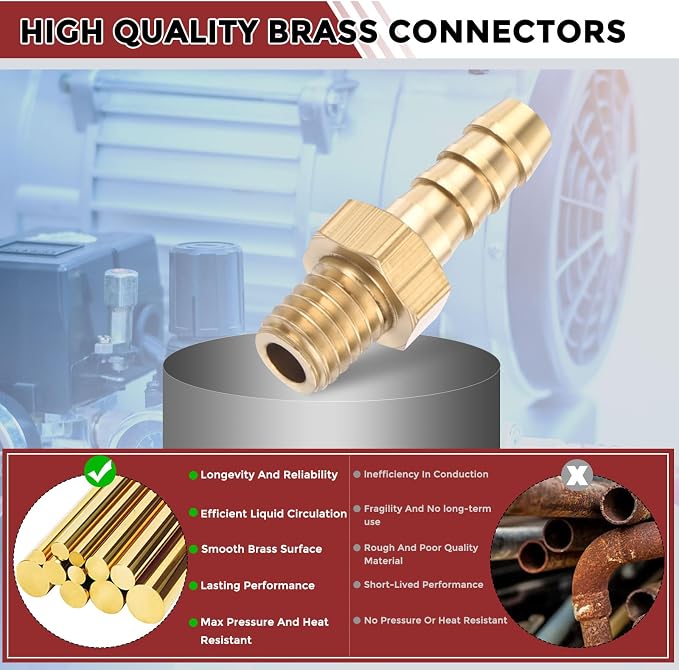 Pack of 4 Brass Hose Barb Fittings Adapter Connector 4mm Hose Barb to M5x0.8 Male Fittings for Home Machines, Massage Bathtubs, and Irrigation Systems