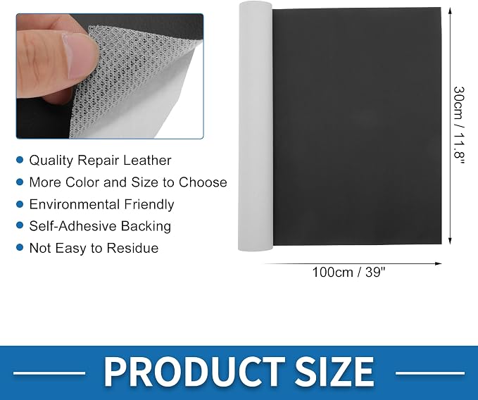 Self Adhesive Leather Repair Patch Strong Stickiness 39"x11.8" Leather Repair Tape PVC Faux Leather Black 1 Pcs