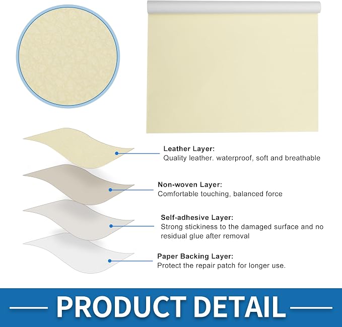 Self Adhesive Leather Repair Patch Strong Stickiness 19.6"x39" Leather Repair Tape PVC Faux Leather Beige Yellow 1 Pcs
