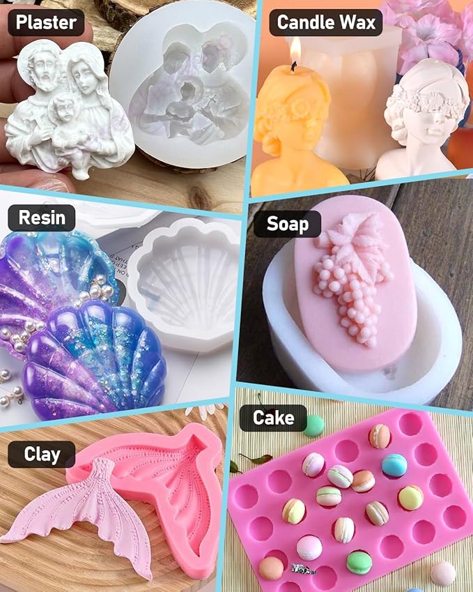 Nicpro 250oz Silicone Mold Making Kit, 15A Platinum Liquid Silicones Rubber, Flexible Silicone Molds Maker Mix Ratio 1:1 for Casting 3D Resins Candle Soap Molds DIY with Gloves, Sticks, Mixing Cups
