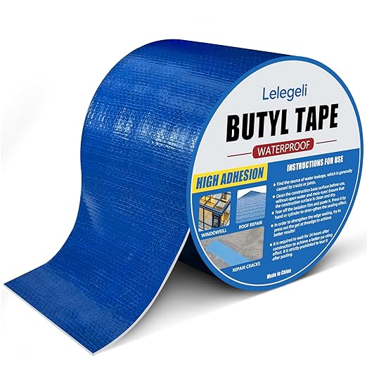 Lelegeli Blue Duct Tape Heavy Waterproof 4inch x 16ft, Waterproof Tape for Solar Pool Cover, Pool Liner Repair, Butyl Sealant Tape for RV Awning Sealing, Metal Roof Patch