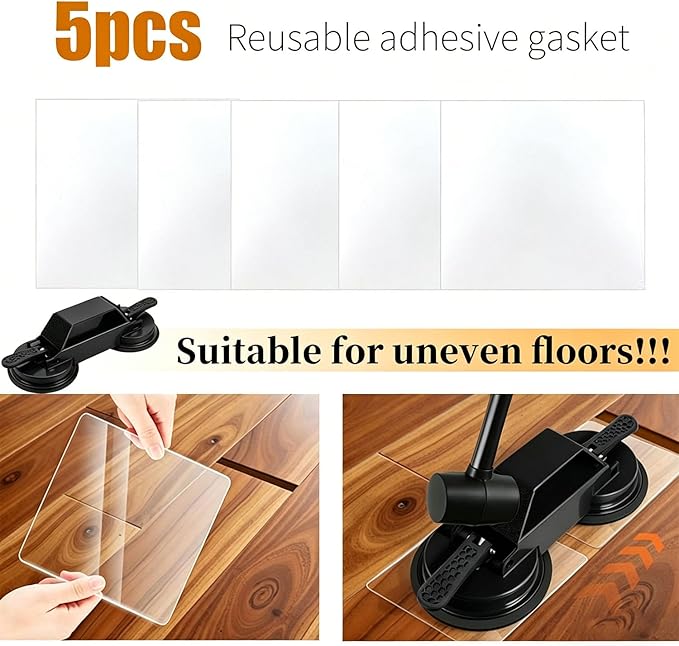 Floor Gap Fixer Tool 2026 New Heavy Duty Floor Gap Repair Tool with Enhanced Suction Cup & Mallet and 5pcs Sticky Pads for Laminate Vinyl Wood Tile Flooring (Black)