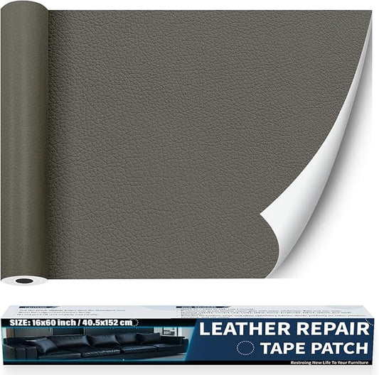 Zenyao Leather Repair Patch Tape - Self Adhesive Leather Repair Kit for Car Seat Furniture, Heavy Duty Vinyl Repair Patch for Couch Sofa, Waterproof Fix for Tears, 12x30 Inch Roll, Light Grey