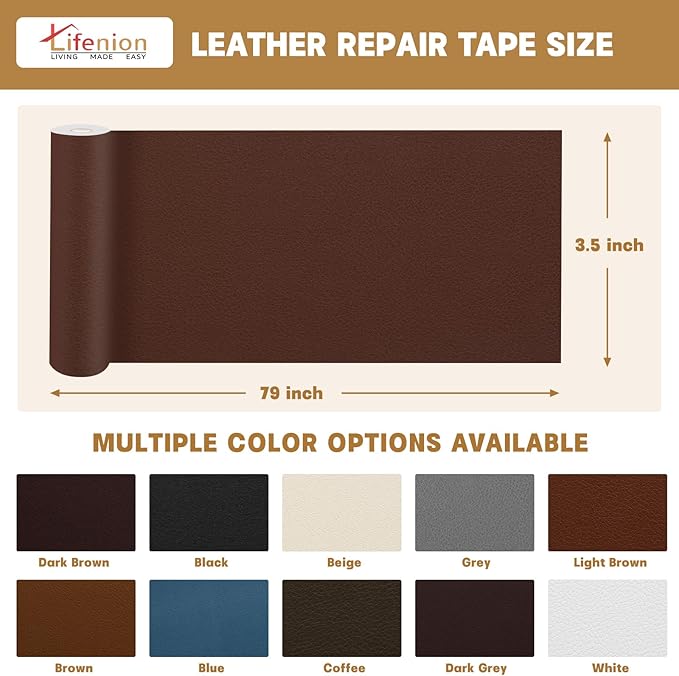 Lifenion Leather Repair Patch, Self Adhesive Leather Repair Tape, Large Vinyl Patch Kit for Couches, Sofa, Furniture, Car Seats, Office Chairs, Cabinets, Handbags（Beige, 3.5X79 Inch）