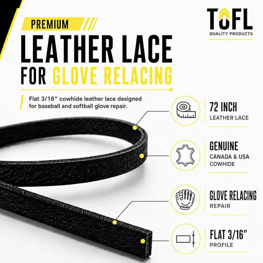 TOFL 72" Baseball Glove Lace Strips - Flat Shaped Cowhide Leather Lacing for Gloves, Mitts & DIY Repair