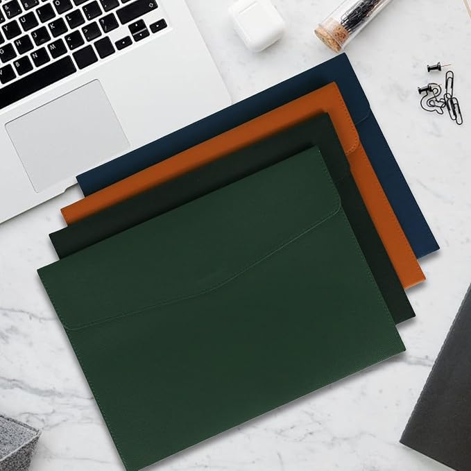MultiBey A4 Document Holder, PU Leather File Folder, File Organizer Filing Envelope Portfolio Case with Magnetic Snap Button for Home School Office Stationery Green