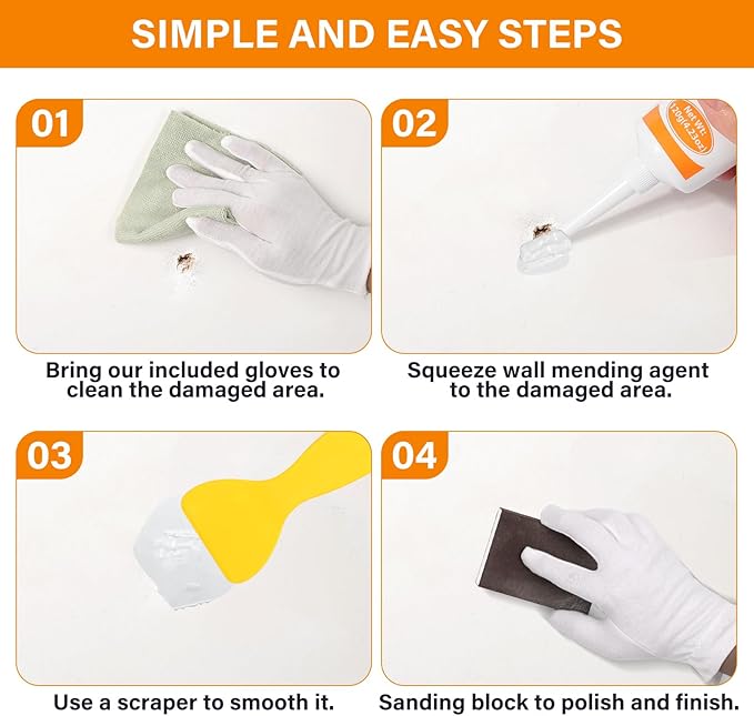 MAPVOLUT Drywall Repair Kit, 2 Pack Wall Mending Agent with 2 Scraper, Proective Gloves, Quick and Easy Solution to Fill The Holes and Crack for Home Wall, Plaster Wall Dent Repair
