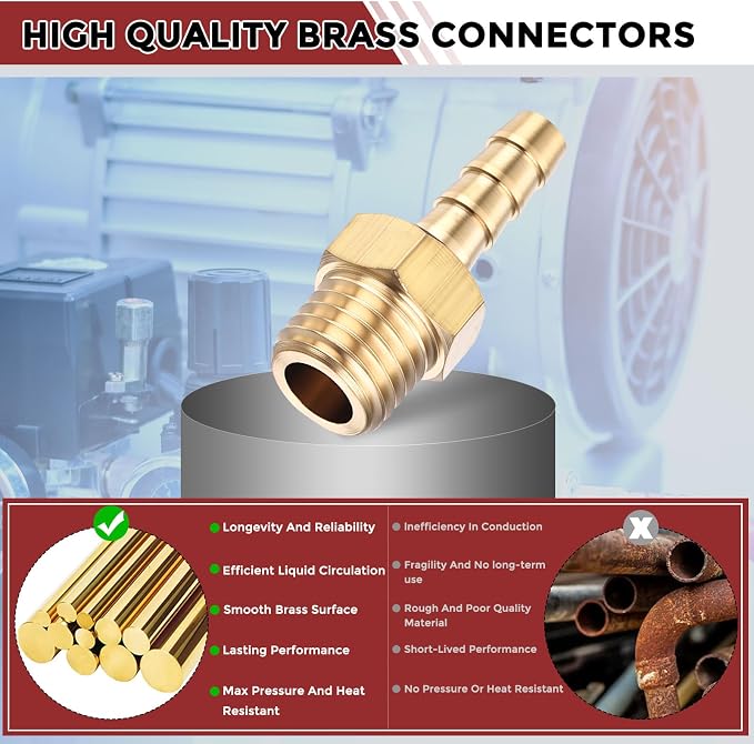 Pack of 6 Brass Hose Barb Fittings Adapter Connector 4mm Hose Barb to M8x1 Male Fittings for Home Machines, Massage Bathtubs, and Irrigation Systems
