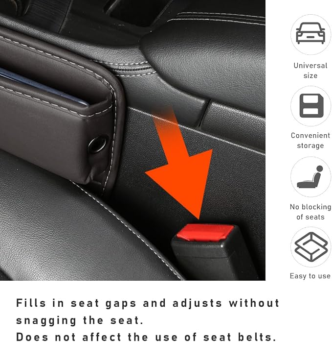 Kewucn Car Seat Gap Organizer, Adjustable Leather Front Seat Gap Filler Storage Box, Multifunctional Auto Console Side Pocket Organizer for Phone Glasses Key Card, Car Accessories (Khaki)