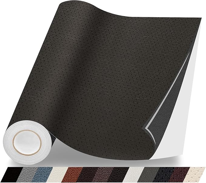 Leather Repair Patch, 17X158 Inch Breathable Perforated Self Adhesive Leather Repair Tape, Large Vinyl Patch Kits for Couch, Furniture, Sofa, Car Seat, Office Chairs （Coffee, 17X158 Inch）