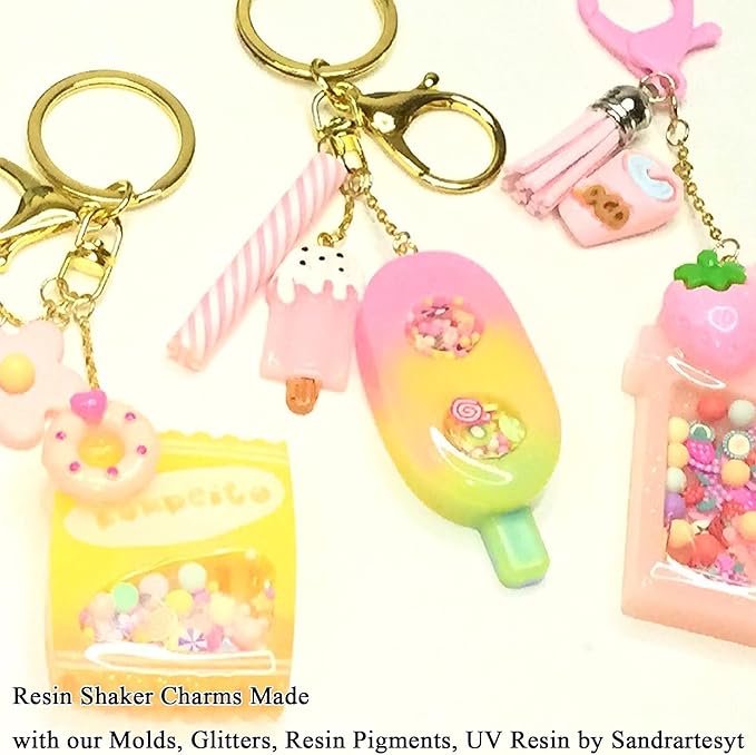 Resin Shaker Molds Set Charms Pendant Jewelry Making Supplies, Drinking Cup, Handheld Game, Chips, Candy 4 Silicone Trays with 5 Seal Films Larger 3inch