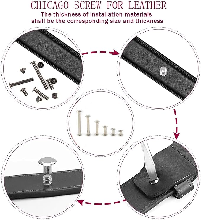 126 PCS Black Leather Rivets Set Screws Rivets M5 Chicago Binding Screws Adjust and Repair Leather Craft Belts, Bags, Shoes, Purse Bindings (M5 * 6.12.18.25.35.45).