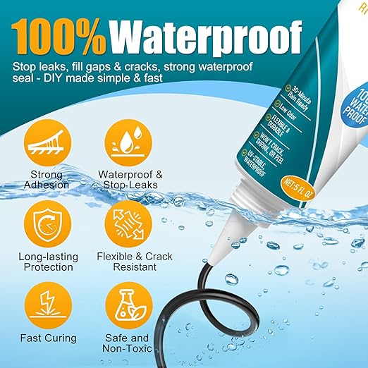 Silicone Sealant – 100% Waterproof, Flexible & Shrink Proof Caulk for Bathroom, Kitchen, Windows, Automotive - Strong Adhesion Sealant for Cracks, Gaps, Leaks 150ML/5Oz (Black)