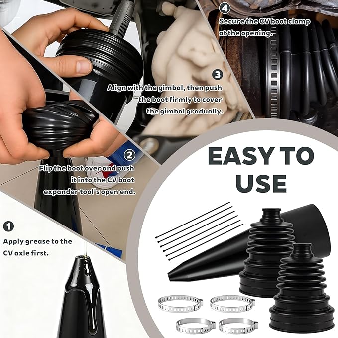 2PCS CV Boot Repair Kit with Stainless Steel Clamps & Expander Tool – Silicone CV Axle Boot Repair Kit for Joint Dustproof & Waterproof, Universal CV Joint Boot Fits Most Cars